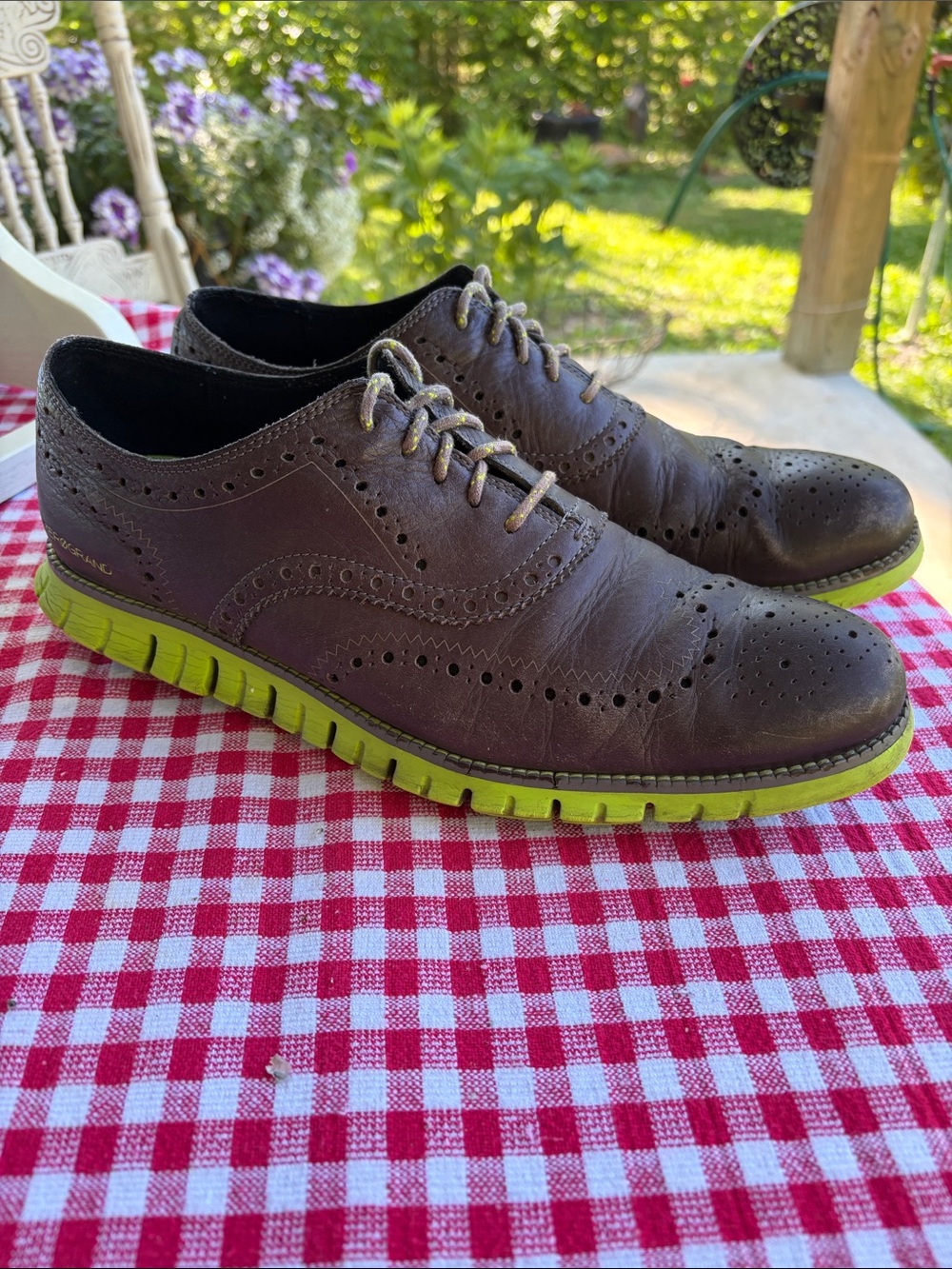 Cole Haan ZEROGRANDE Wingtip Derby In Pavement/Lime Green